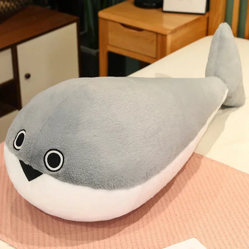 Realistic large gray fish plush toy