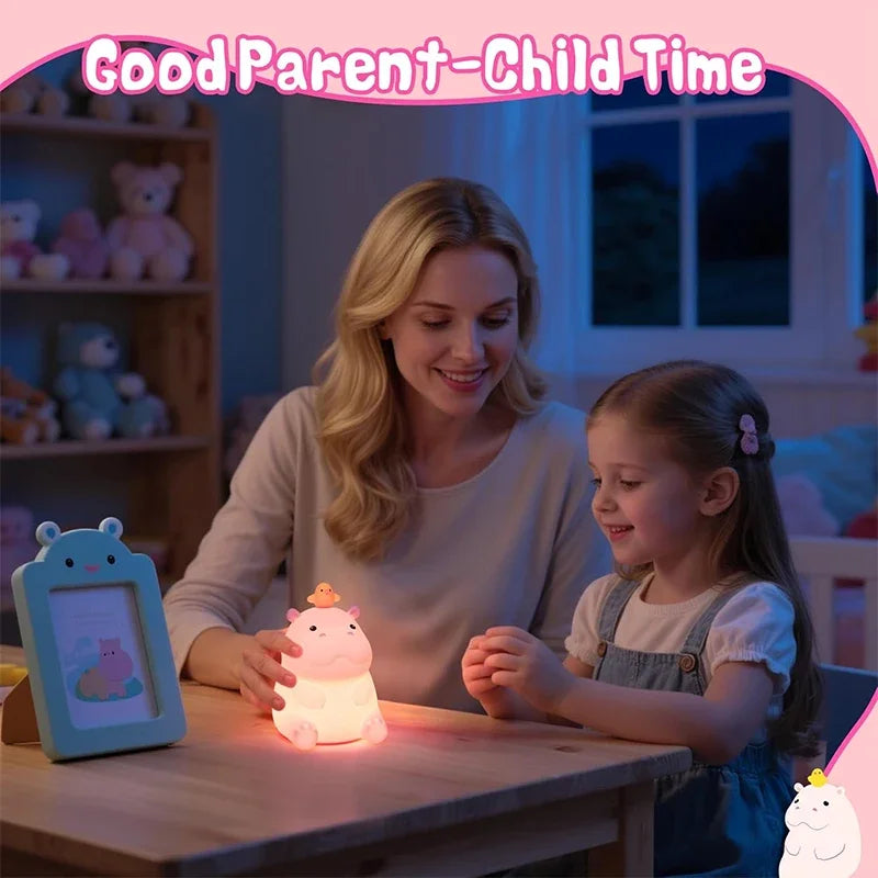 Luminária noturna LED em forma de hipopótamo para crianças