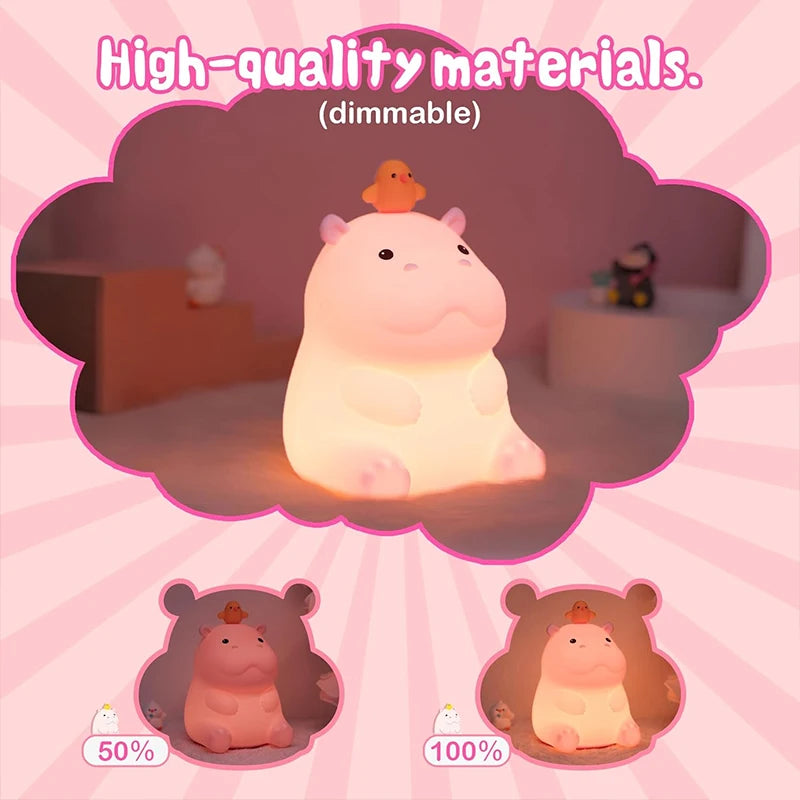 Luminária noturna LED em forma de hipopótamo para crianças