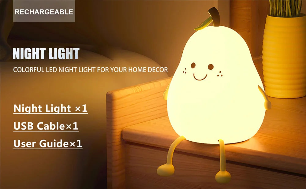 Children's night light in the shape of a pear.