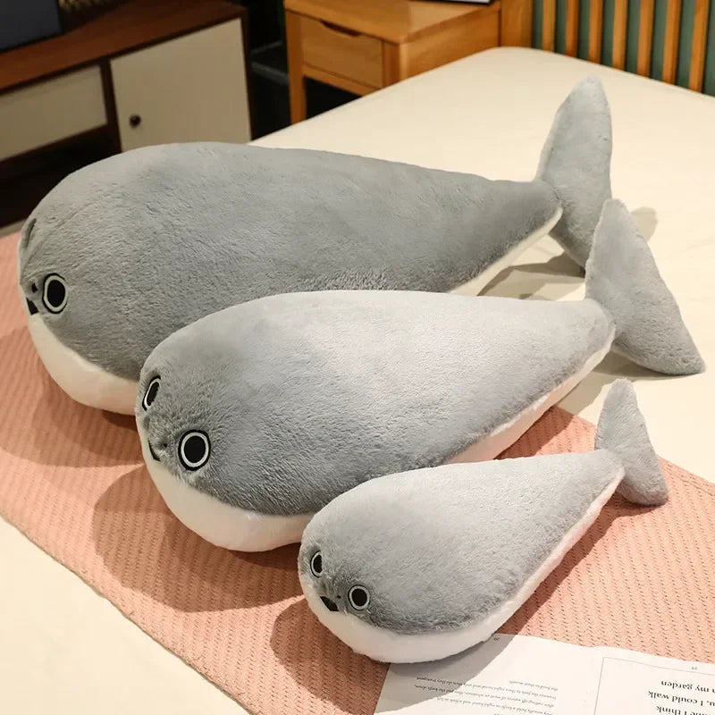 Realistic large gray fish plush toy