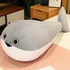 Realistic large gray fish plush toy